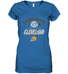 Sundays Are For Jesus and Cleveland Funny Christian Football Women's V-Neck T-Shirt Women's V-Neck T-Shirt - belovedtshirt