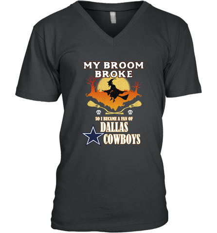 Broom Broke So I Became A fan of Dallas Cowboys  NFL Halloween Costume Men's V-Neck Men's V-Neck / Black / S Men's V-Neck - belovedtshirt