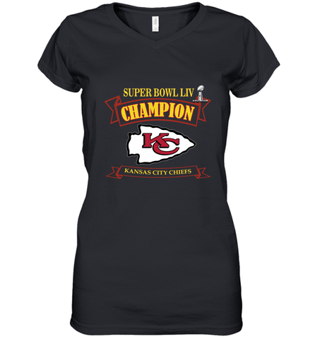 Kansas City Chiefs NFL Pro Line by Fanatics Super Bowl LIV Champions Women's V-Neck T-Shirt Women's V-Neck T-Shirt / Black / S Women's V-Neck T-Shirt - belovedtshirt