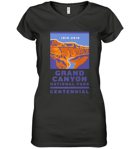Grand Canyon National Park Centennial Logo Women's V-Neck T-Shirt Women's V-Neck T-Shirt / Black / S Women's V-Neck T-Shirt - belovedtshirt