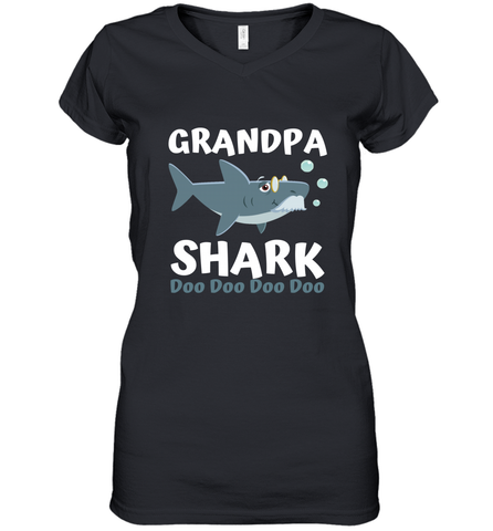 Grandpa Shark Family Shark Women's V-Neck T-Shirt Women's V-Neck T-Shirt / Black / S Women's V-Neck T-Shirt - belovedtshirt