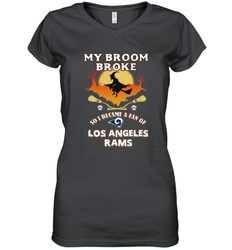 Broom Broke So I Became A Fan of Los Angeles Rams   NFL Halloween Costume Women's V-Neck T-Shirt
