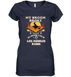 Broom Broke So I Became A Fan of Los Angeles Rams   NFL Halloween Costume Women's V-Neck T-Shirt