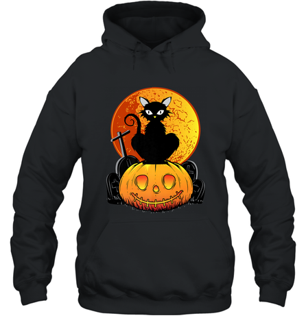 Happy Halloween Spooky Pumpkins Black Cat For Women Hooded Sweatshirt Hooded Sweatshirt / Black / S Hooded Sweatshirt - belovedtshirt