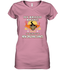 Broom Broke So I Became A Fan of New Orleans Saints   NFL Halloween Costume Women's V-Neck T-Shirt Women's V-Neck T-Shirt - belovedtshirt