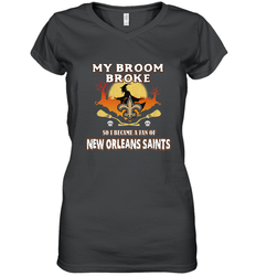 Broom Broke So I Became A Fan of New Orleans Saints   NFL Halloween Costume Women's V-Neck T-Shirt