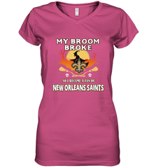 Broom Broke So I Became A Fan of New Orleans Saints   NFL Halloween Costume Women's V-Neck T-Shirt Women's V-Neck T-Shirt - belovedtshirt