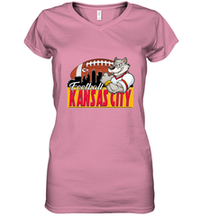 NFL Kansas City Football Logo Skyline Cityscape Women's V-Neck T-Shirt Women's V-Neck T-Shirt - belovedtshirt