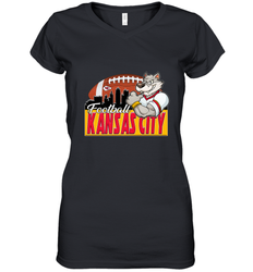 NFL Kansas City Football Logo Skyline Cityscape Women's V-Neck T-Shirt