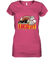 NFL Kansas City Football Logo Skyline Cityscape Women's V-Neck T-Shirt Women's V-Neck T-Shirt - belovedtshirt