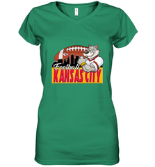 NFL Kansas City Football Logo Skyline Cityscape Women's V-Neck T-Shirt Women's V-Neck T-Shirt - belovedtshirt