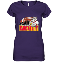 NFL Kansas City Football Logo Skyline Cityscape Women's V-Neck T-Shirt Women's V-Neck T-Shirt - belovedtshirt