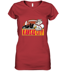 NFL Kansas City Football Logo Skyline Cityscape Women's V-Neck T-Shirt Women's V-Neck T-Shirt - belovedtshirt