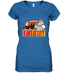 NFL Kansas City Football Logo Skyline Cityscape Women's V-Neck T-Shirt Women's V-Neck T-Shirt - belovedtshirt