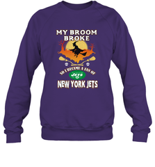 Broom Broke So I Became A fan of New York Jets  NFL Halloween Costume Crewneck Sweatshirt Crewneck Sweatshirt - belovedtshirt