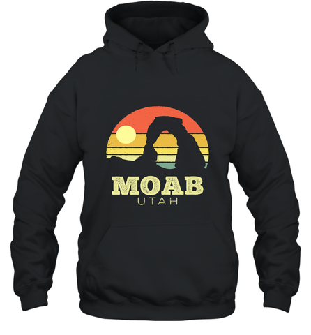 Moab Utah Vintage Sunset Arches Adventure Outdoors Hooded Sweatshirt Hooded Sweatshirt / Black / S Hooded Sweatshirt - belovedtshirt