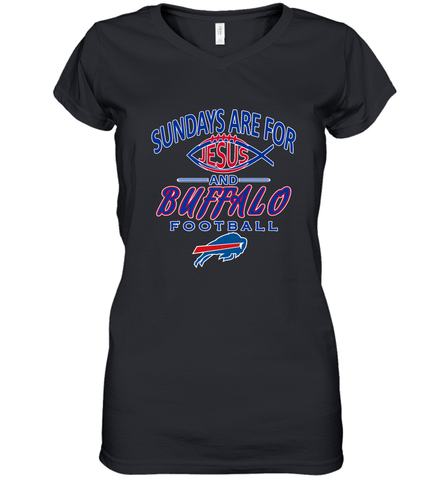 Sundays Are For Jesus and Buffalo Funny Christian Football 1 Women's V-Neck T-Shirt Women's V-Neck T-Shirt / Black / S Women's V-Neck T-Shirt - belovedtshirt