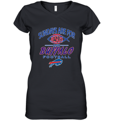 Sundays Are For Jesus and Buffalo Funny Christian Football 1 Women's V-Neck T-Shirt Women's V-Neck T-Shirt - belovedtshirt