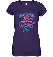 Sundays Are For Jesus and Buffalo Funny Christian Football 1 Women's V-Neck T-Shirt Women's V-Neck T-Shirt - belovedtshirt