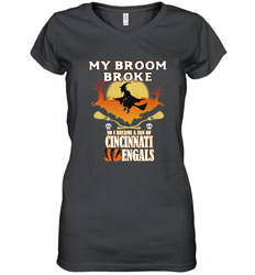 Broom Broke So I Became A fan of Cincinnati Bengals Halloween Costume Women's V-Neck T-Shirt