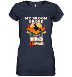 Broom Broke So I Became A fan of Cincinnati Bengals Halloween Costume Women's V-Neck T-Shirt
