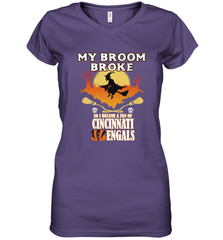Broom Broke So I Became A fan of Cincinnati Bengals Halloween Costume Women's V-Neck T-Shirt Women's V-Neck T-Shirt - belovedtshirt