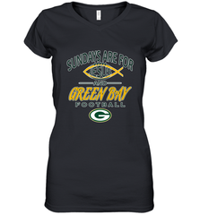 Sundays Are For Jesus and Green Bay Funny Christian Football 1 Women's V-Neck T-Shirt Women's V-Neck T-Shirt - belovedtshirt