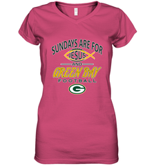 Sundays Are For Jesus and Green Bay Funny Christian Football 1 Women's V-Neck T-Shirt Women's V-Neck T-Shirt - belovedtshirt