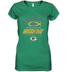 Sundays Are For Jesus and Green Bay Funny Christian Football 1 Women's V-Neck T-Shirt Women's V-Neck T-Shirt - belovedtshirt