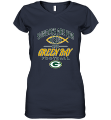 Sundays Are For Jesus and Green Bay Funny Christian Football 1 Women's V-Neck T-Shirt Women's V-Neck T-Shirt - belovedtshirt