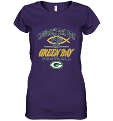 Sundays Are For Jesus and Green Bay Funny Christian Football 1 Women's V-Neck T-Shirt Women's V-Neck T-Shirt - belovedtshirt
