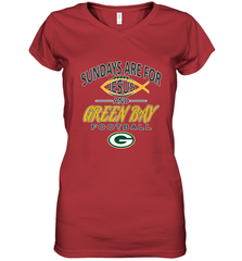 Sundays Are For Jesus and Green Bay Funny Christian Football 1 Women's V-Neck T-Shirt Women's V-Neck T-Shirt - belovedtshirt