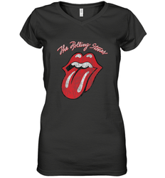 Mens The Rolling Stones Script Tongue Logo Women's V-Neck T-Shirt