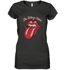 Mens The Rolling Stones Script Tongue Logo Women's V-Neck T-Shirt Women's V-Neck T-Shirt - belovedtshirt