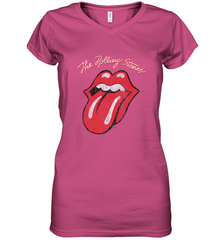Mens The Rolling Stones Script Tongue Logo Women's V-Neck T-Shirt Women's V-Neck T-Shirt - belovedtshirt