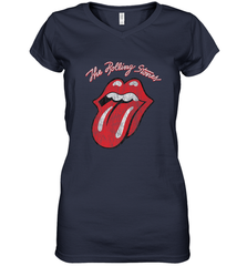 Mens The Rolling Stones Script Tongue Logo Women's V-Neck T-Shirt Women's V-Neck T-Shirt - belovedtshirt