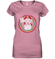 Super Mario Rainbow Circle Distressed Logo Women's V-Neck T-Shirt Women's V-Neck T-Shirt - belovedtshirt