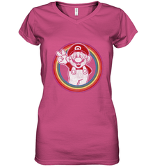 Super Mario Rainbow Circle Distressed Logo Women's V-Neck T-Shirt Women's V-Neck T-Shirt - belovedtshirt