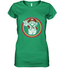 Super Mario Rainbow Circle Distressed Logo Women's V-Neck T-Shirt Women's V-Neck T-Shirt - belovedtshirt