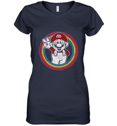 Super Mario Rainbow Circle Distressed Logo Women's V-Neck T-Shirt