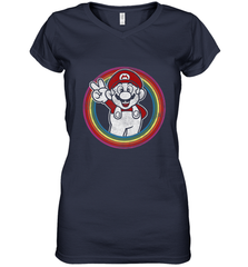 Super Mario Rainbow Circle Distressed Logo Women's V-Neck T-Shirt Women's V-Neck T-Shirt - belovedtshirt