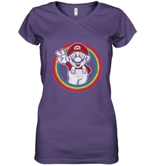 Super Mario Rainbow Circle Distressed Logo Women's V-Neck T-Shirt Women's V-Neck T-Shirt - belovedtshirt