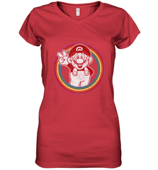 Super Mario Rainbow Circle Distressed Logo Women's V-Neck T-Shirt Women's V-Neck T-Shirt - belovedtshirt