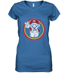 Super Mario Rainbow Circle Distressed Logo Women's V-Neck T-Shirt Women's V-Neck T-Shirt - belovedtshirt