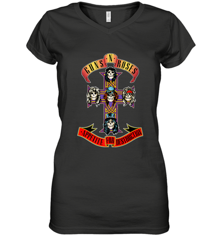 Guns N' Roses Classic Cross Logo Women's V-Neck T-Shirt Women's V-Neck T-Shirt / Black / S Women's V-Neck T-Shirt - belovedtshirt