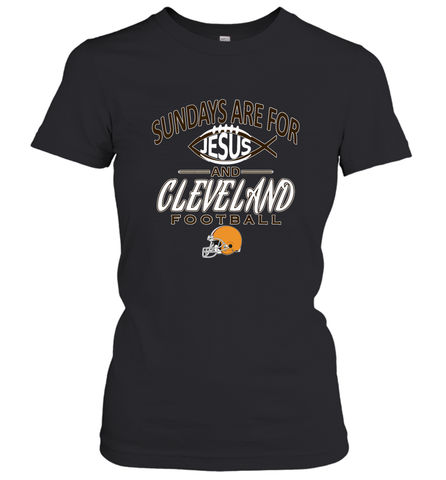 Sundays Are For Jesus and Cleveland Funny Christian Football Women's T-Shirt Women's T-Shirt / Black / XS Women's T-Shirt - belovedtshirt