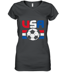Distressed Red, White and Blue Soccer Flag Shirts of the USA Women's V-Neck T-Shirt