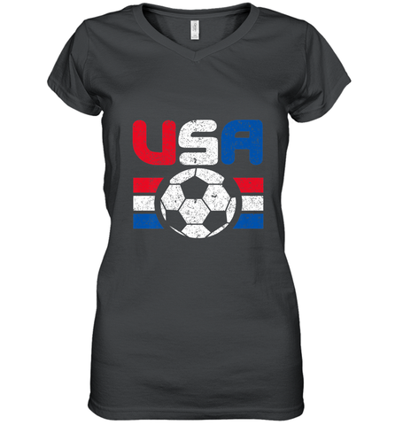 Distressed Red, White and Blue Soccer Flag Shirts of the USA Women's V-Neck T-Shirt Women's V-Neck T-Shirt / Black / S Women's V-Neck T-Shirt - belovedtshirt