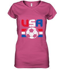 Distressed Red, White and Blue Soccer Flag Shirts of the USA Women's V-Neck T-Shirt Women's V-Neck T-Shirt - belovedtshirt