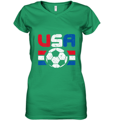 Distressed Red, White and Blue Soccer Flag Shirts of the USA Women's V-Neck T-Shirt Women's V-Neck T-Shirt - belovedtshirt